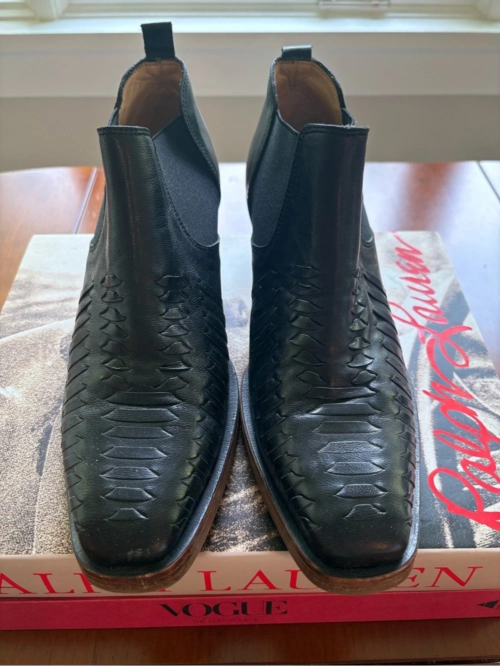 Woven Leather Chelsea Booties - Black
